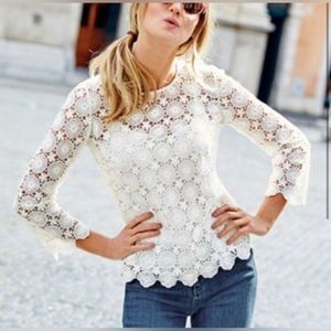 Boden Floral Crochet Long Sleeve Blouse